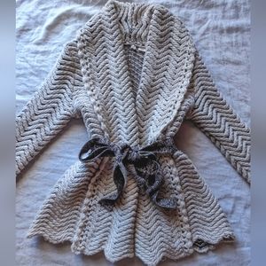 Anthropologie Cream Wool Blend Cardigan with Belt